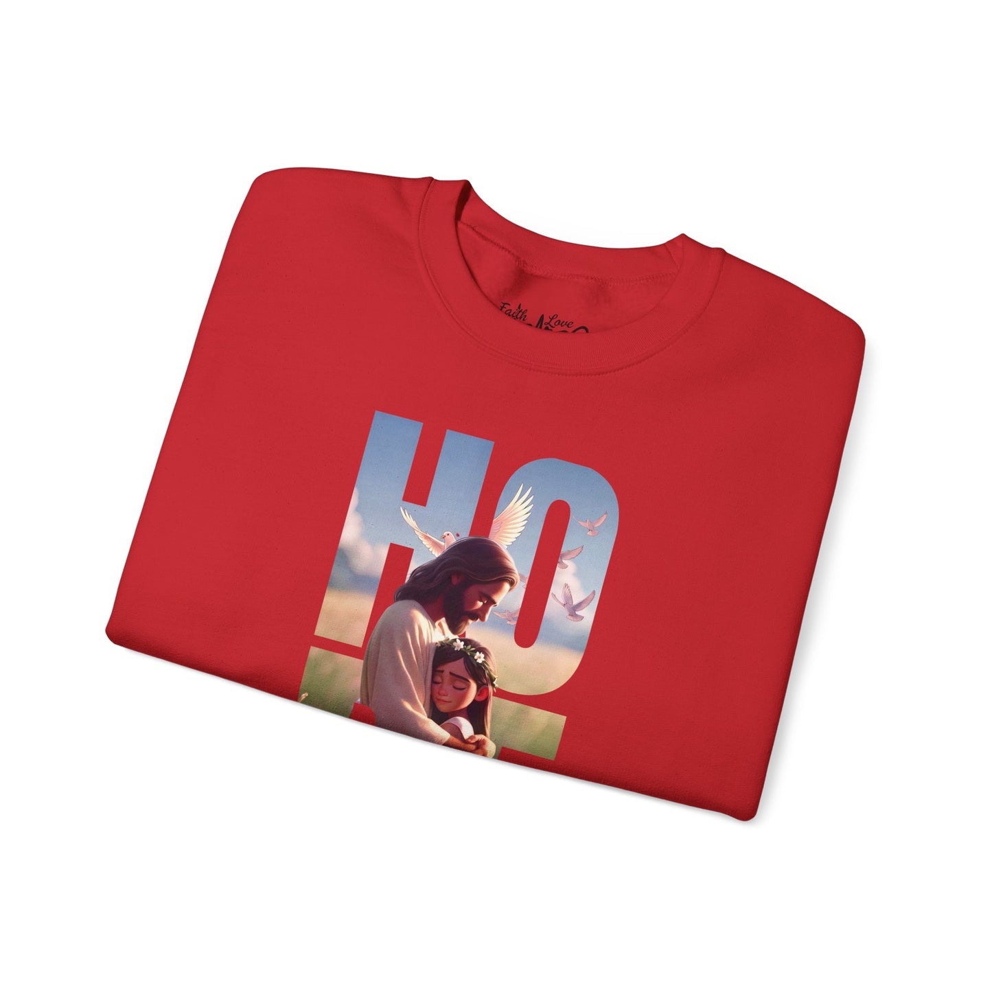 Hope Crewneck Sweatshirt — "Hope: Jesus never leaves you" Christian Faith Pullover