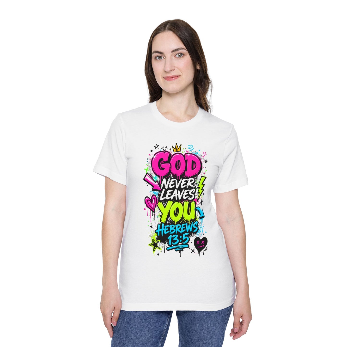 God Never Leaves You T‑Shirt — Hebrews 13:5 Inspirational Christian Tee