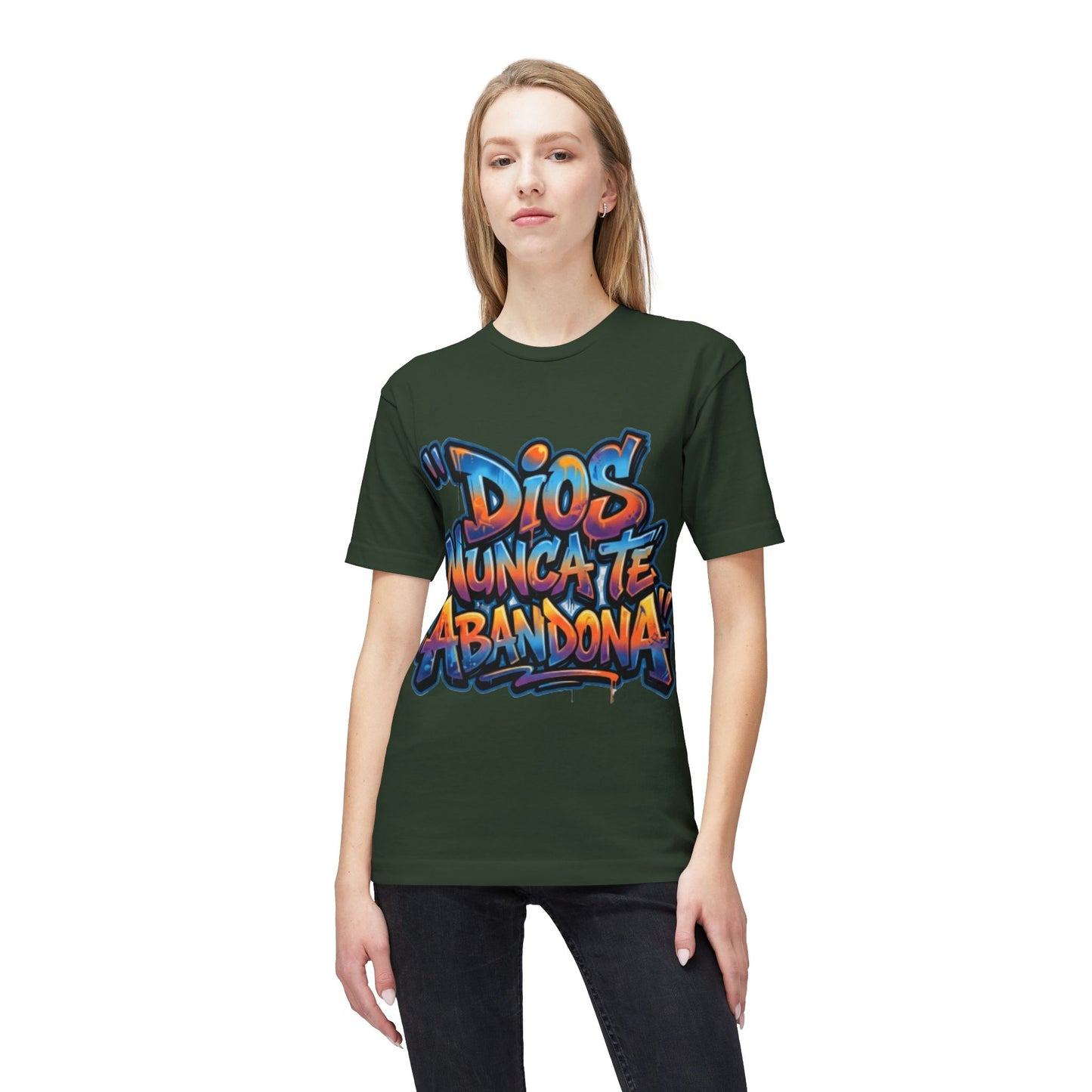 Dios Nunca Te Abandona Graphic T-Shirt — Colorful Spanish Faith Tee