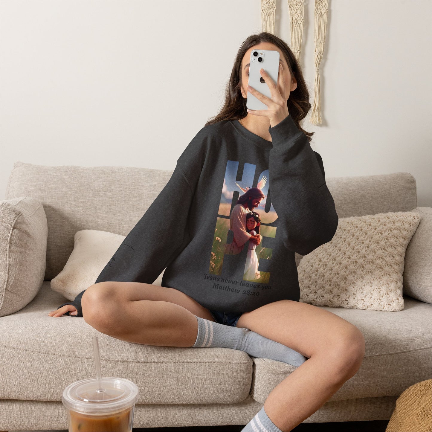 Hope Crewneck Sweatshirt — "Hope: Jesus never leaves you" Christian Faith Pullover