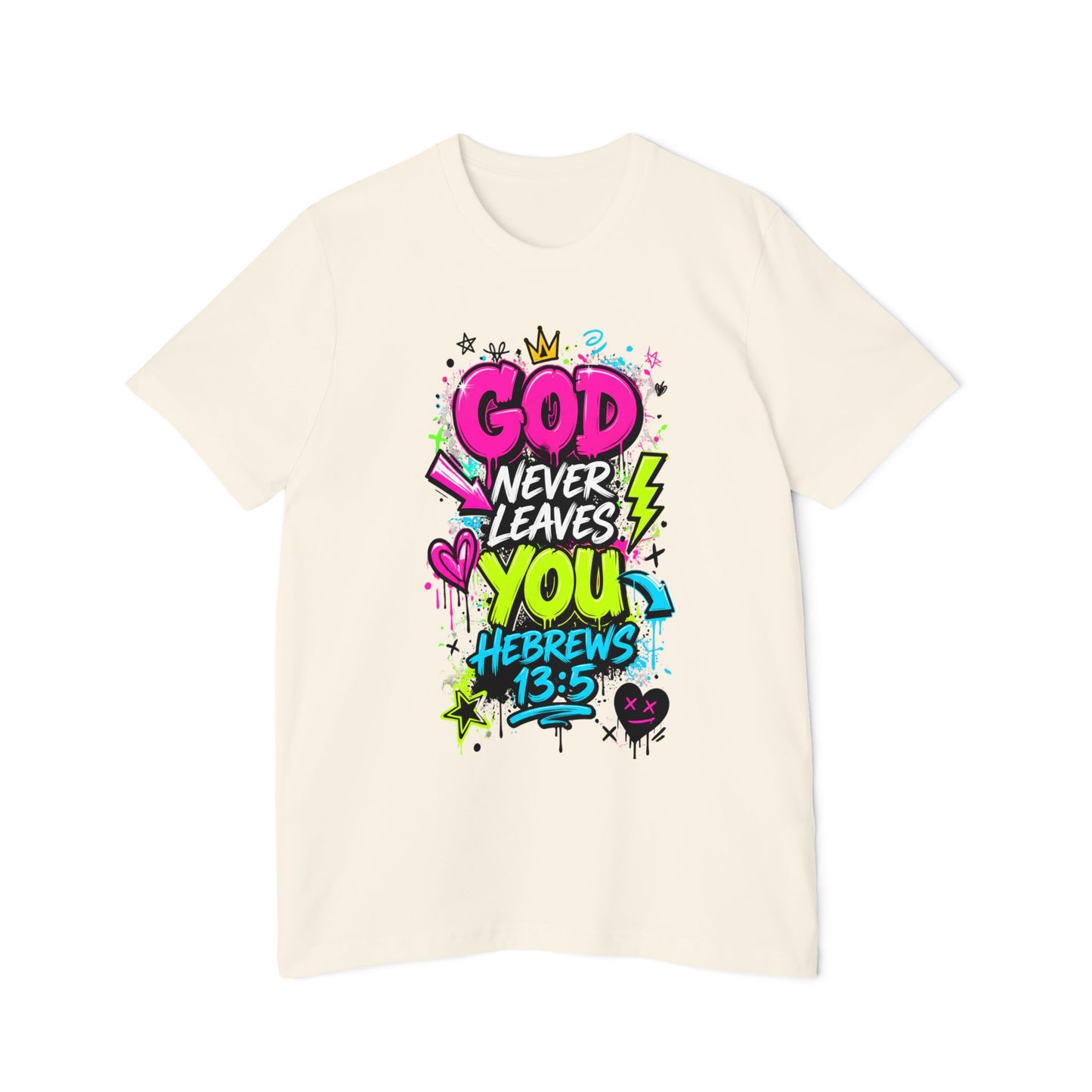 God Never Leaves You T‑Shirt — Hebrews 13:5 Inspirational Christian Tee