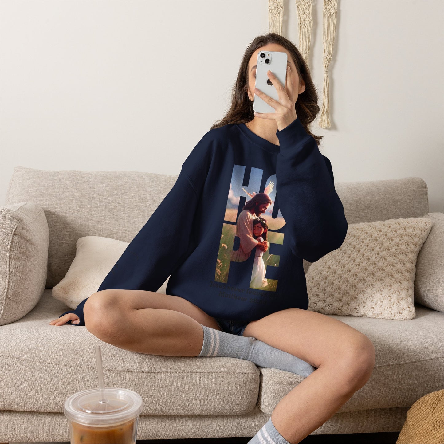 Hope Crewneck Sweatshirt — "Hope: Jesus never leaves you" Christian Faith Pullover