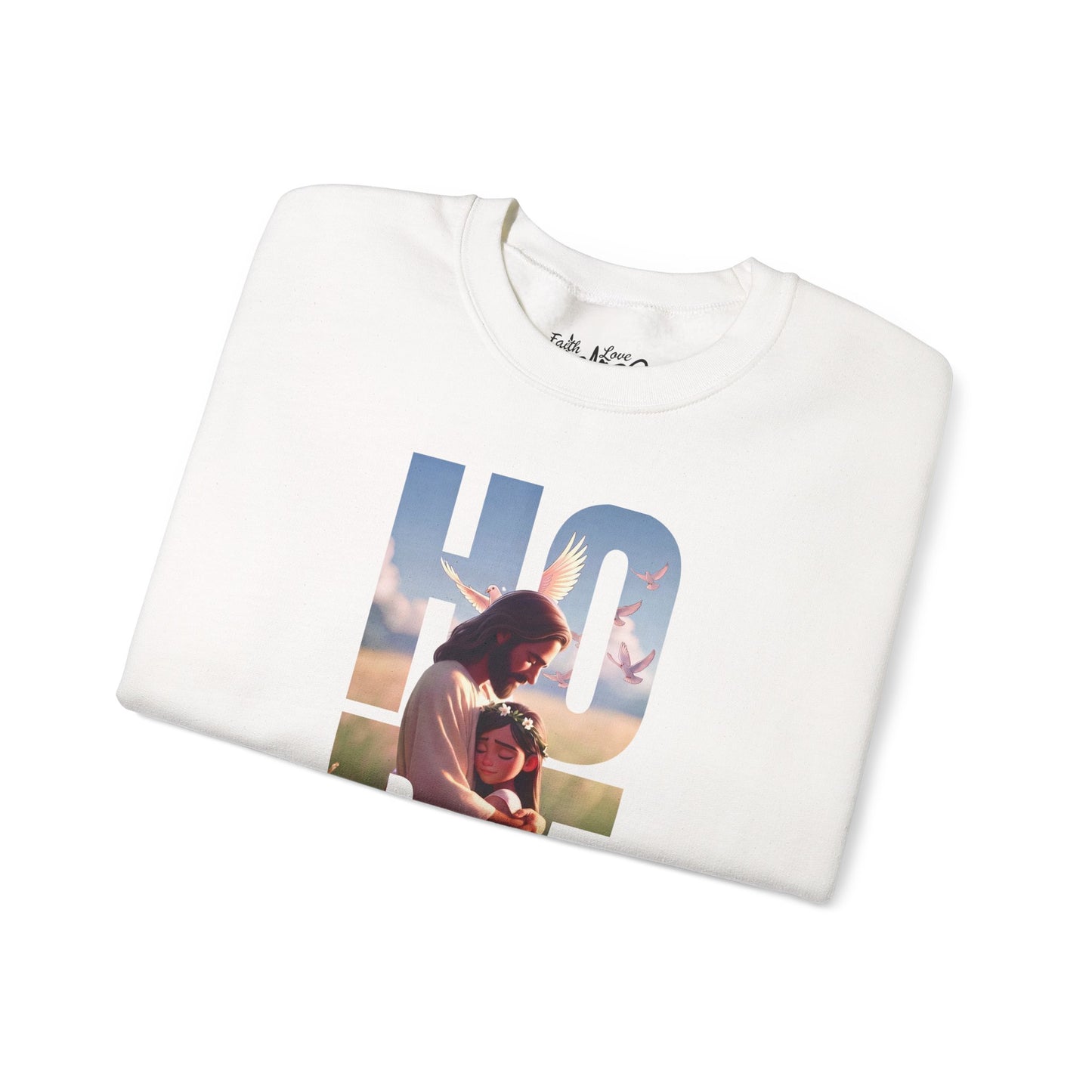 Hope Crewneck Sweatshirt — "Hope: Jesus never leaves you" Christian Faith Pullover
