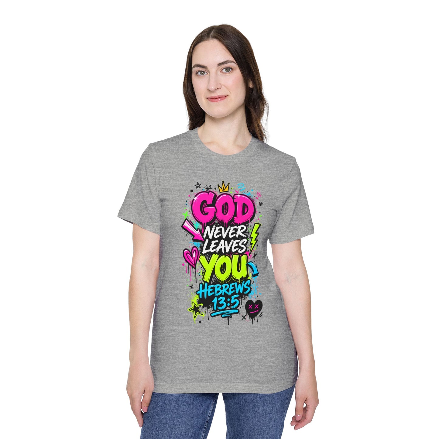 God Never Leaves You T‑Shirt — Hebrews 13:5 Inspirational Christian Tee