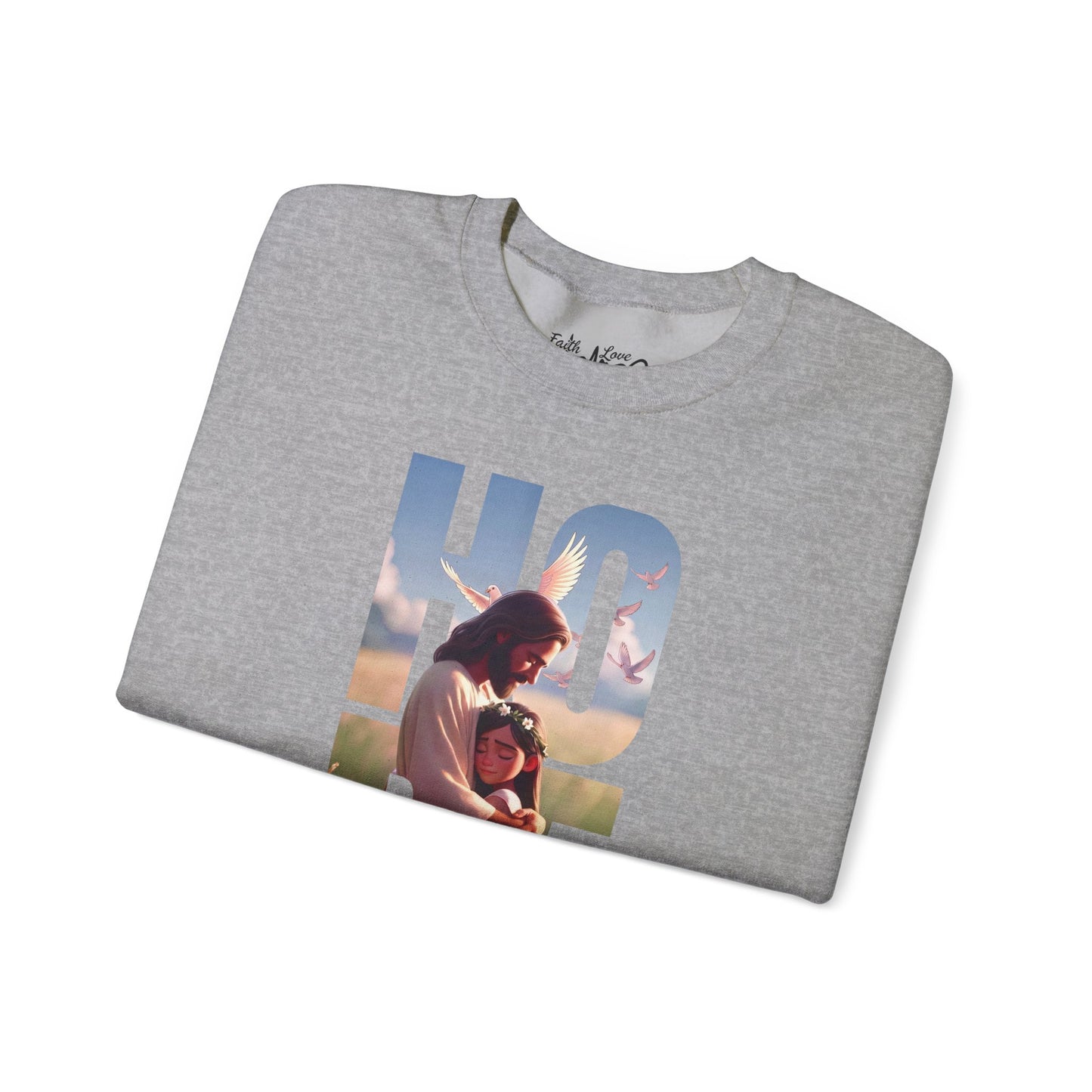 Hope Crewneck Sweatshirt — "Hope: Jesus never leaves you" Christian Faith Pullover