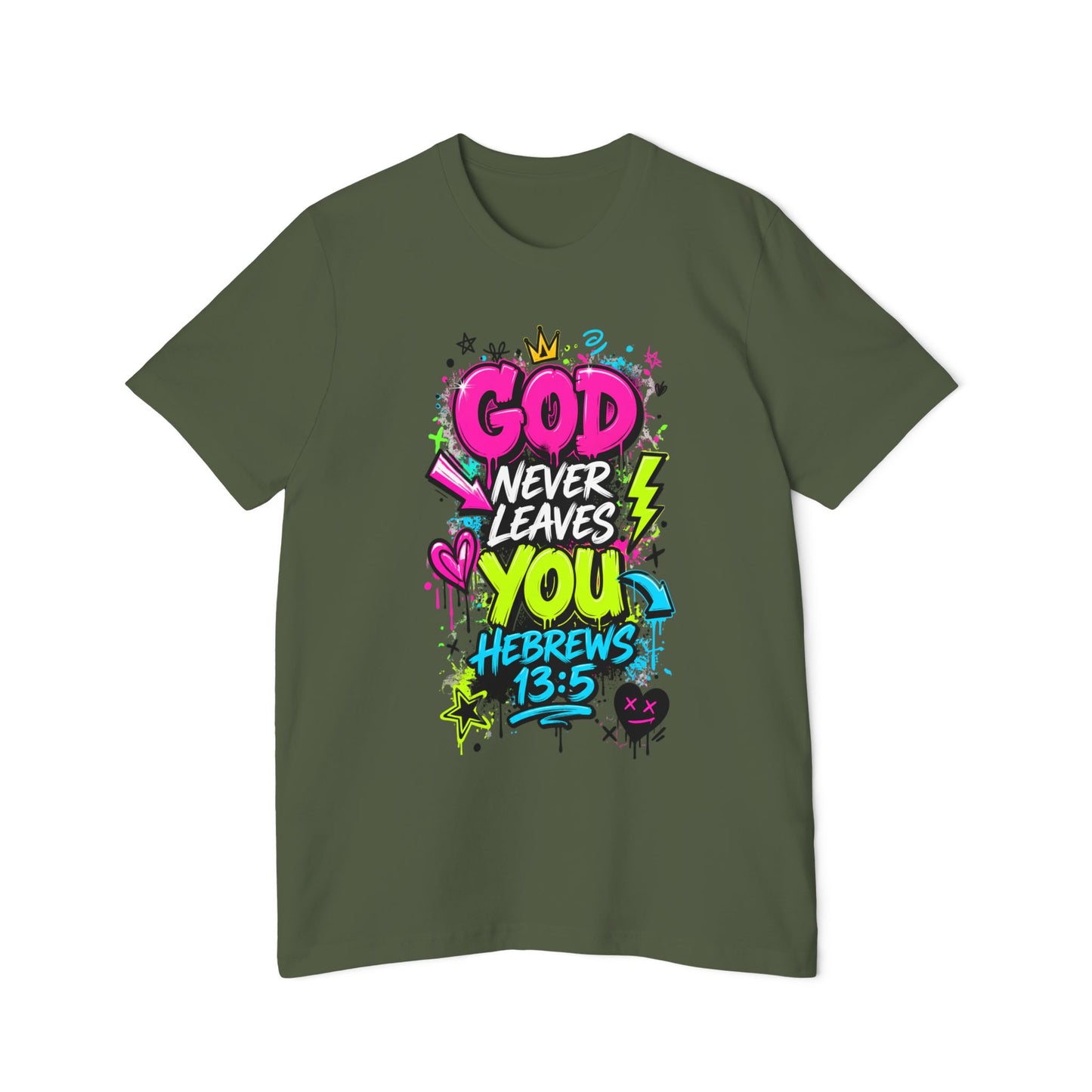 God Never Leaves You T‑Shirt — Hebrews 13:5 Inspirational Christian Tee