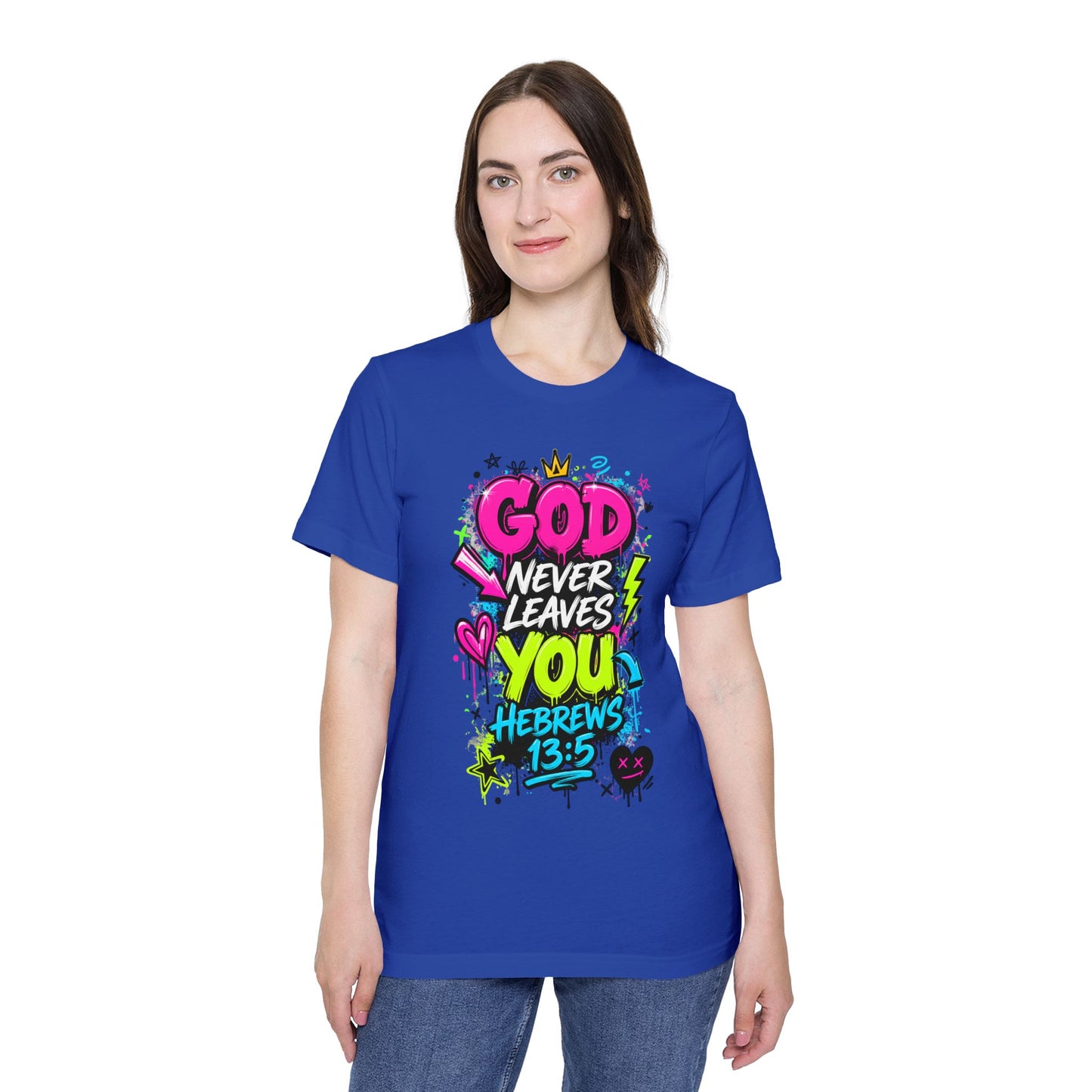 God Never Leaves You T‑Shirt — Hebrews 13:5 Inspirational Christian Tee