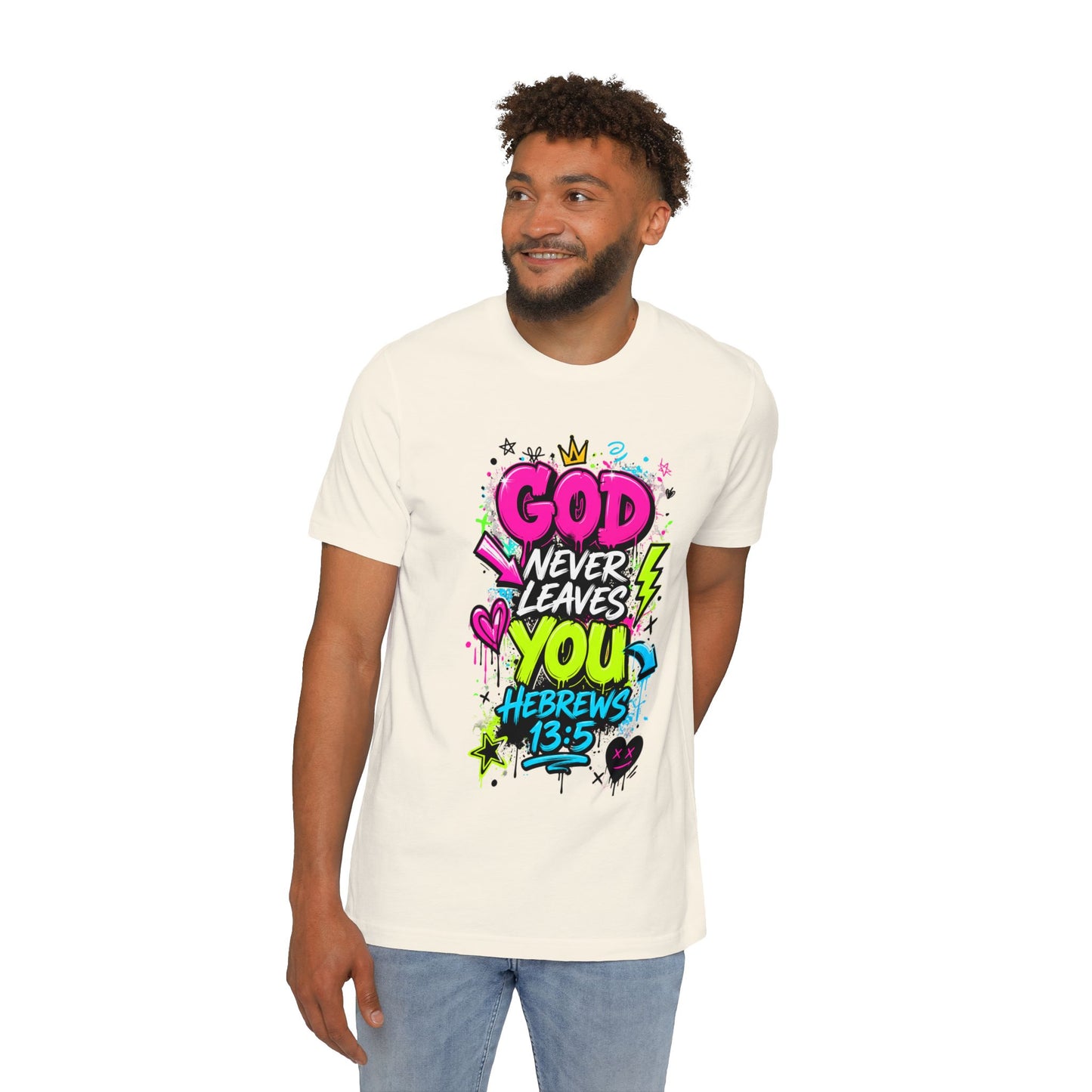 God Never Leaves You T‑Shirt — Hebrews 13:5 Inspirational Christian Tee