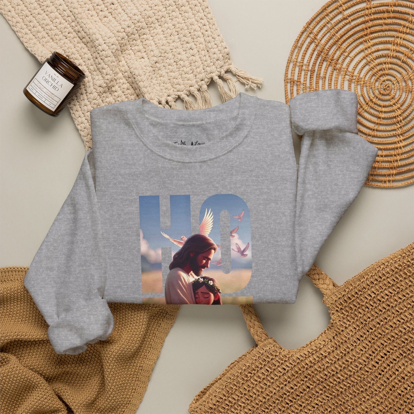 Hope Crewneck Sweatshirt — "Hope: Jesus never leaves you" Christian Faith Pullover
