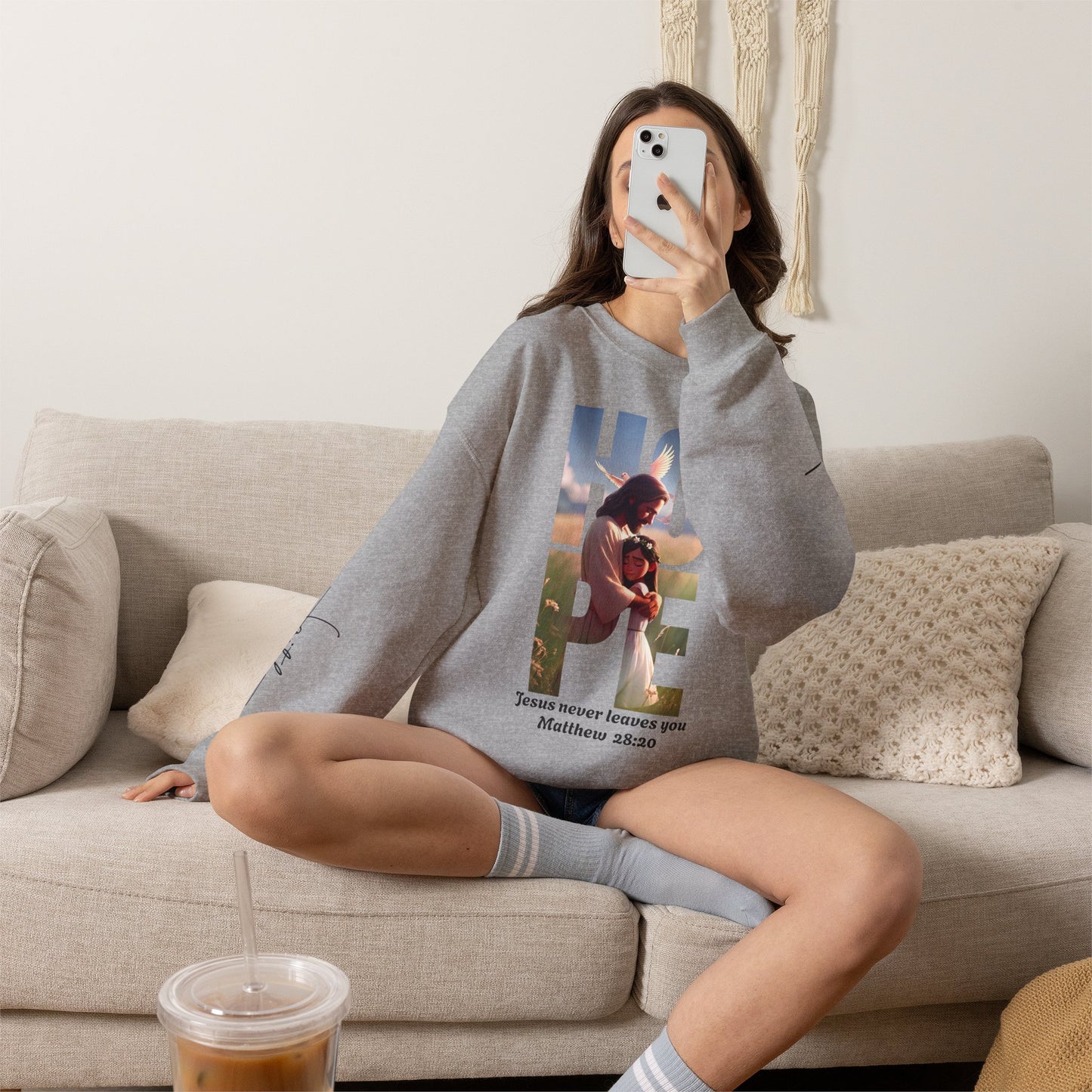 Hope Crewneck Sweatshirt — "Hope: Jesus never leaves you" Christian Faith Pullover