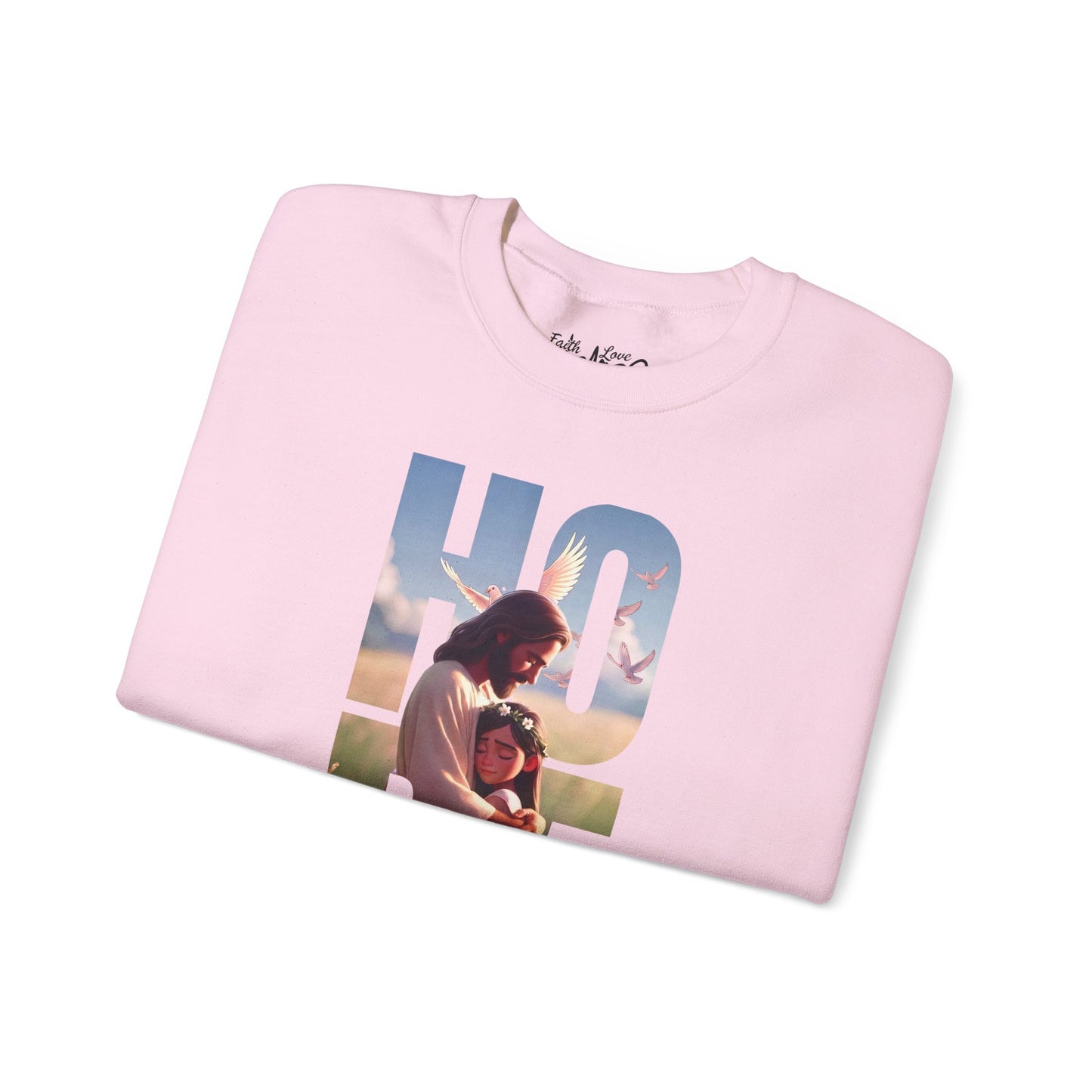 Hope Crewneck Sweatshirt — "Hope: Jesus never leaves you" Christian Faith Pullover