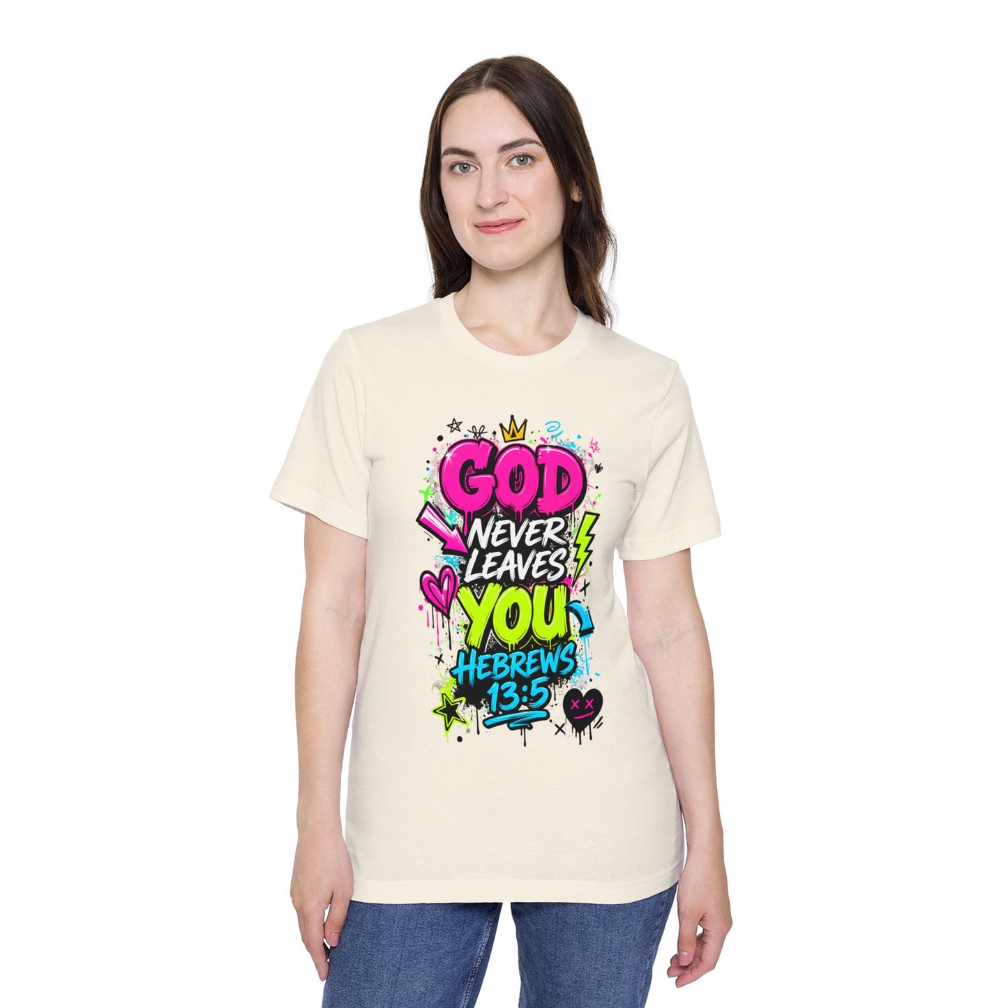 God Never Leaves You T‑Shirt — Hebrews 13:5 Inspirational Christian Tee