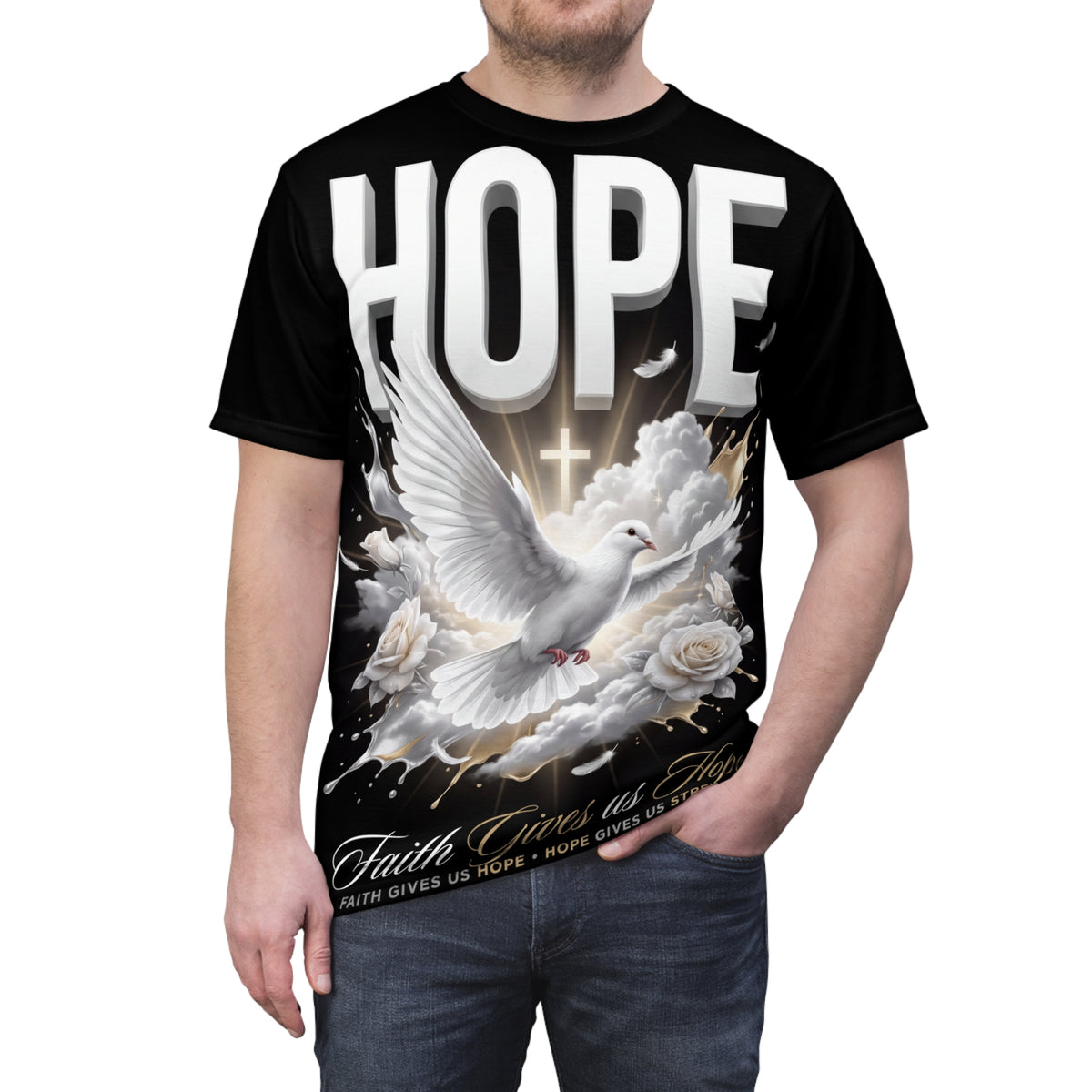 Hope Dove T-Shirt — Faith Gives Us Hope All-Over Print