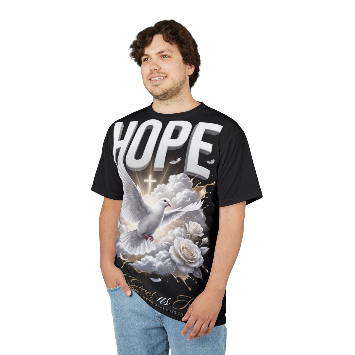 Hope Dove T-Shirt — Faith Gives Us Hope All-Over Print