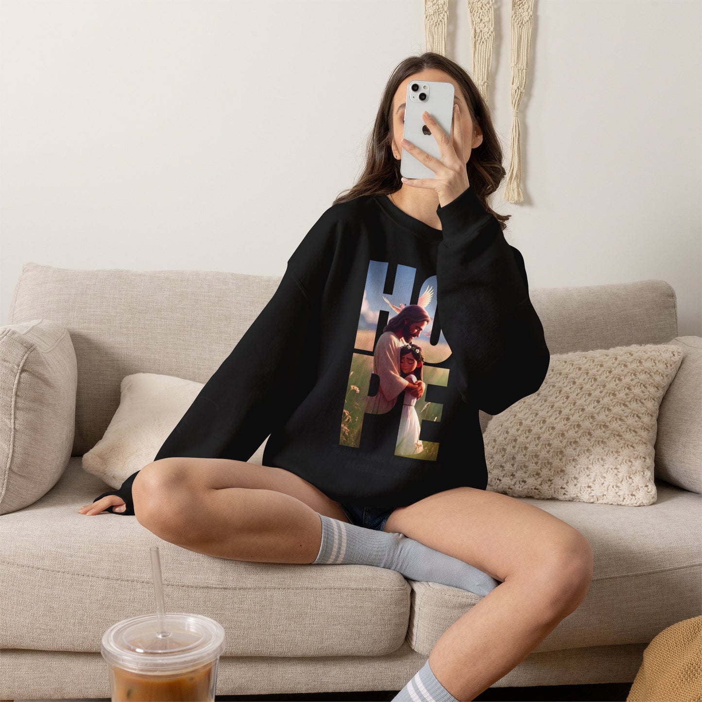 Hope Crewneck Sweatshirt — "Hope: Jesus never leaves you" Christian Faith Pullover
