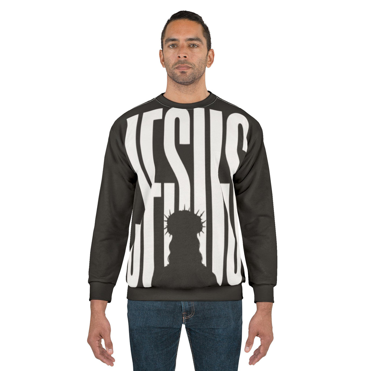 Jesus King Graphic Sweatshirt — Bold Christian All-Over Print