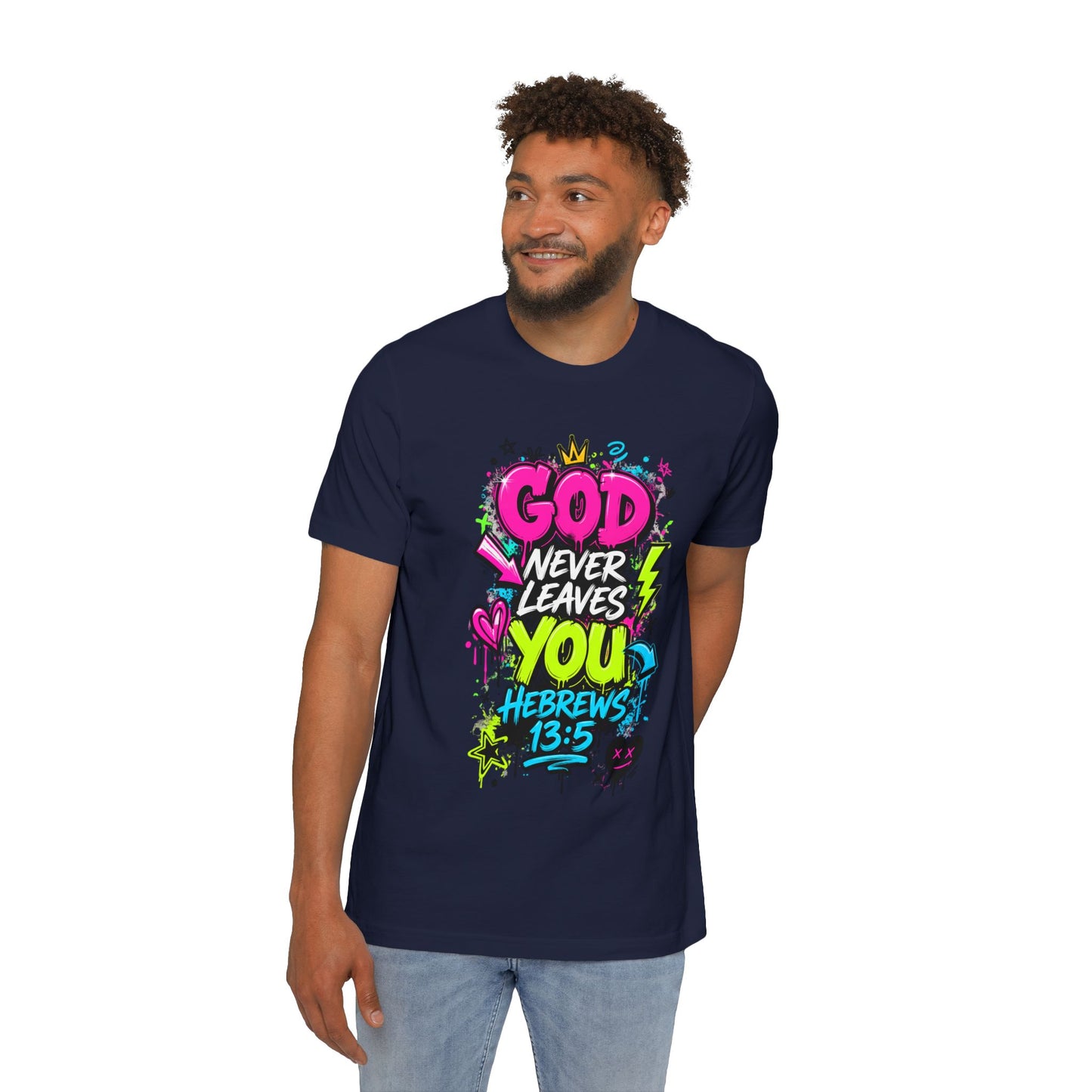 God Never Leaves You T‑Shirt — Hebrews 13:5 Inspirational Christian Tee