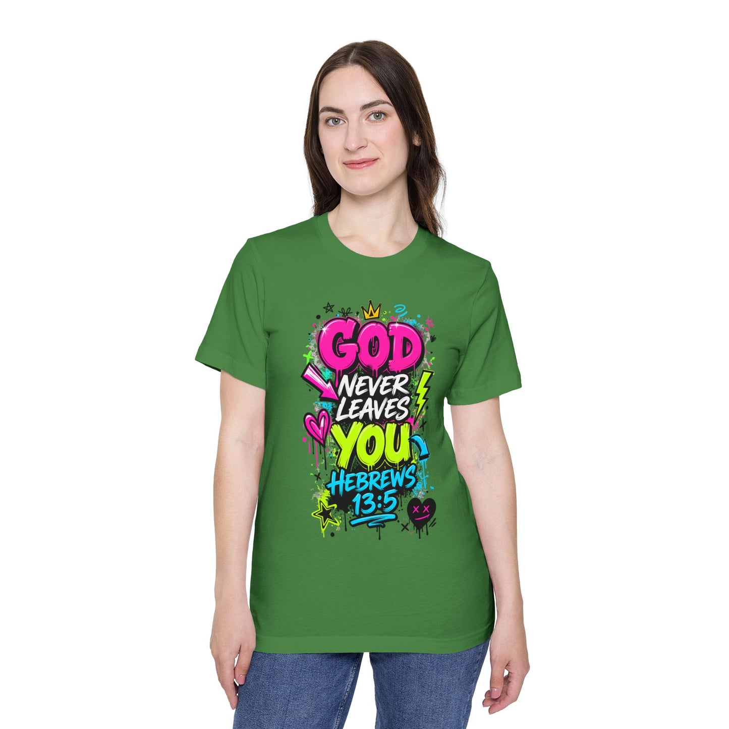 God Never Leaves You T‑Shirt — Hebrews 13:5 Inspirational Christian Tee