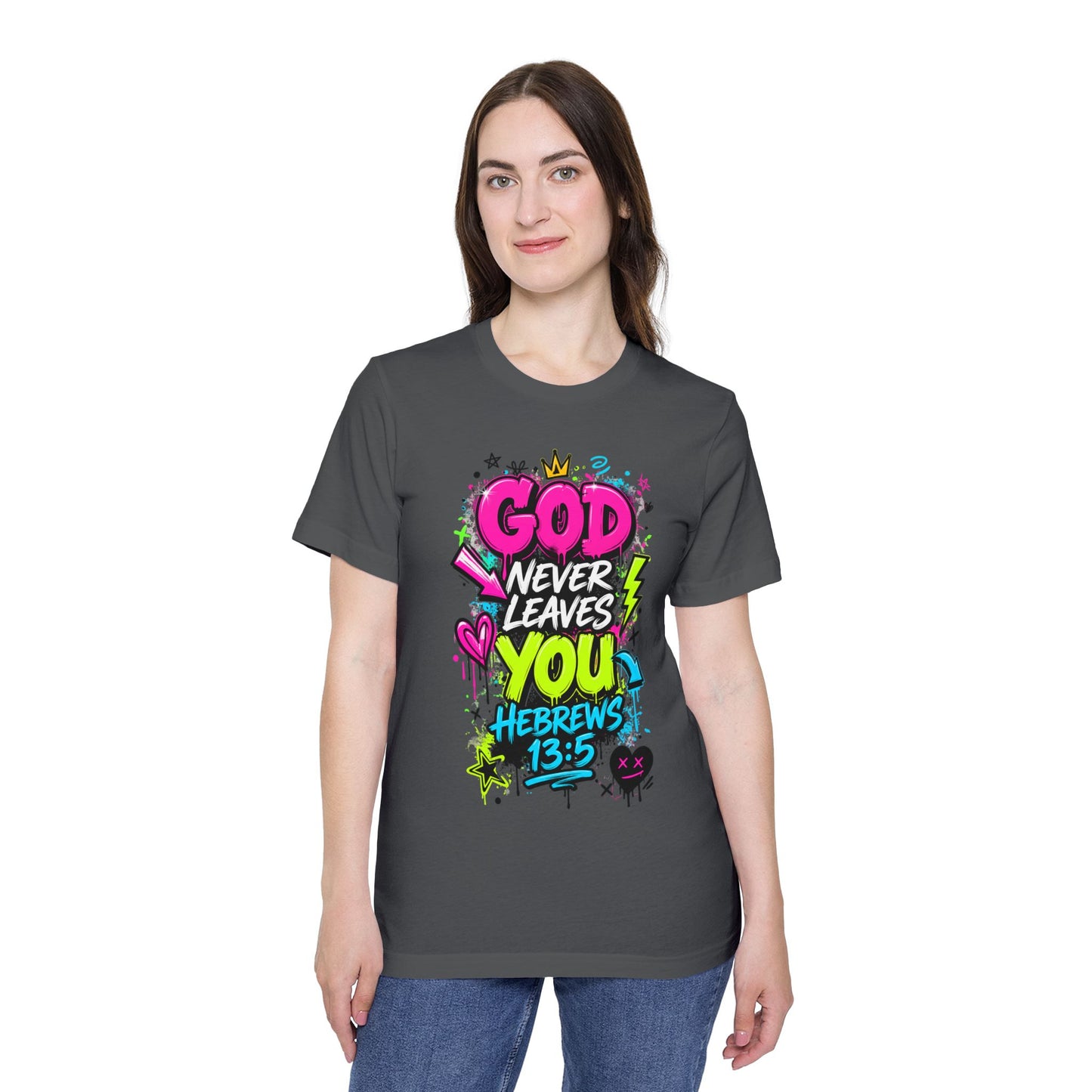 God Never Leaves You T‑Shirt — Hebrews 13:5 Inspirational Christian Tee