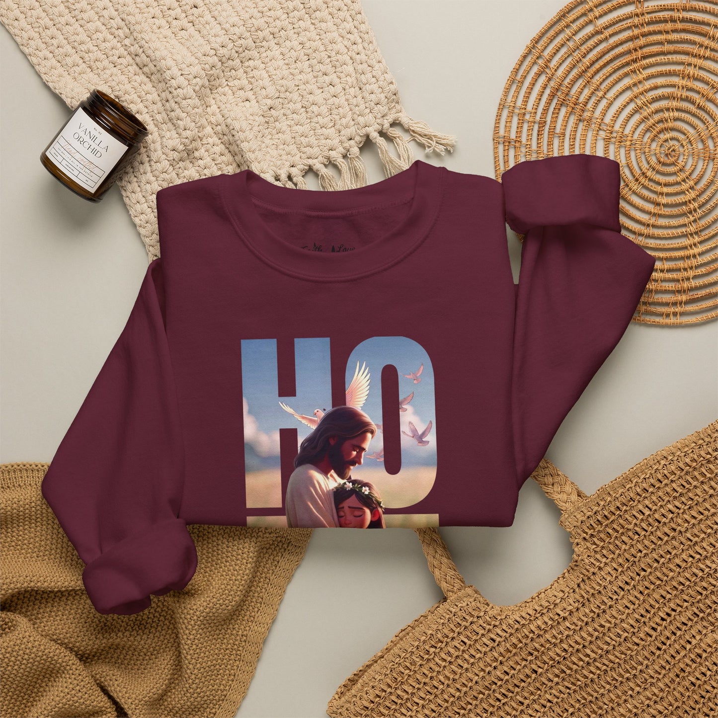 Hope Crewneck Sweatshirt — "Hope: Jesus never leaves you" Christian Faith Pullover
