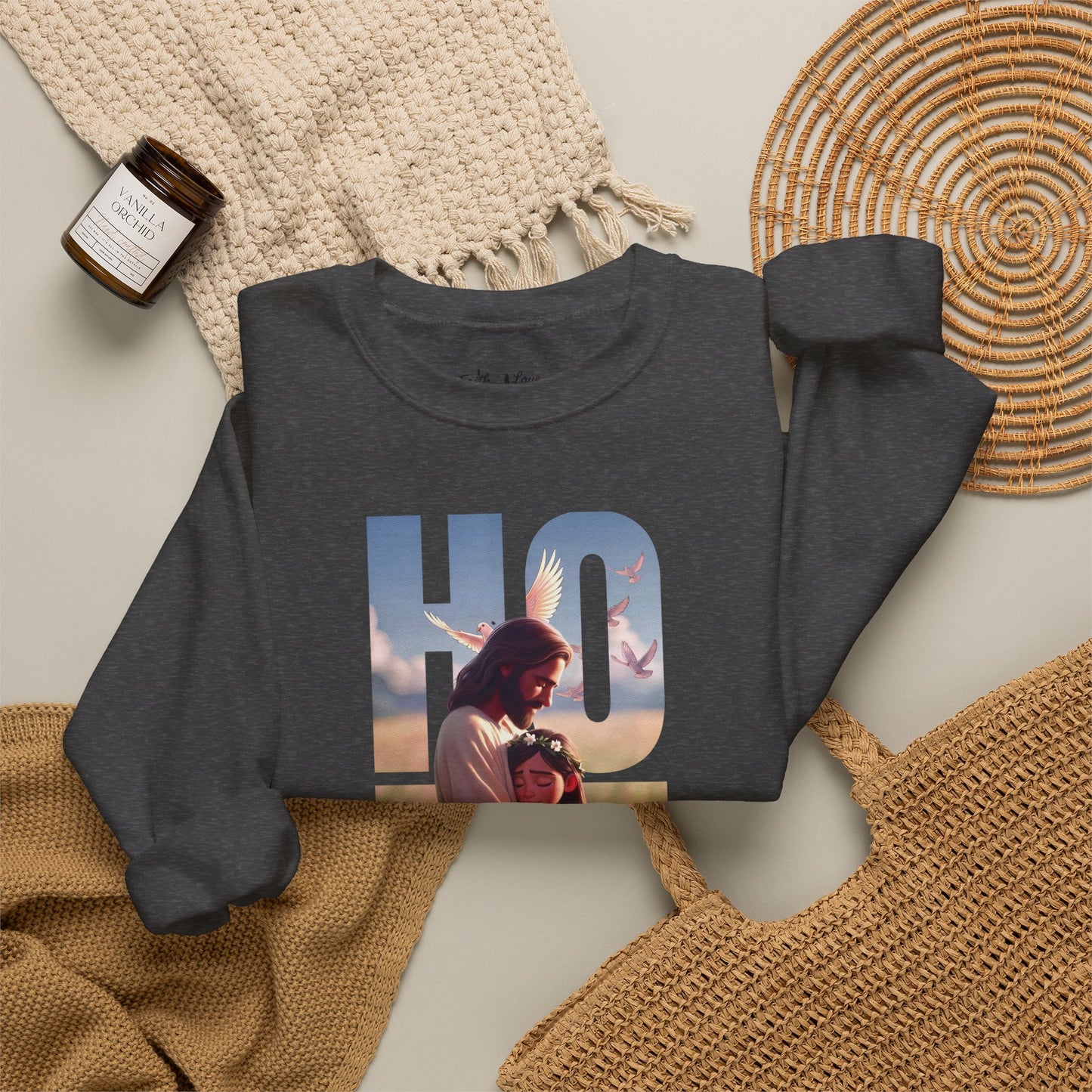 Hope Crewneck Sweatshirt — "Hope: Jesus never leaves you" Christian Faith Pullover