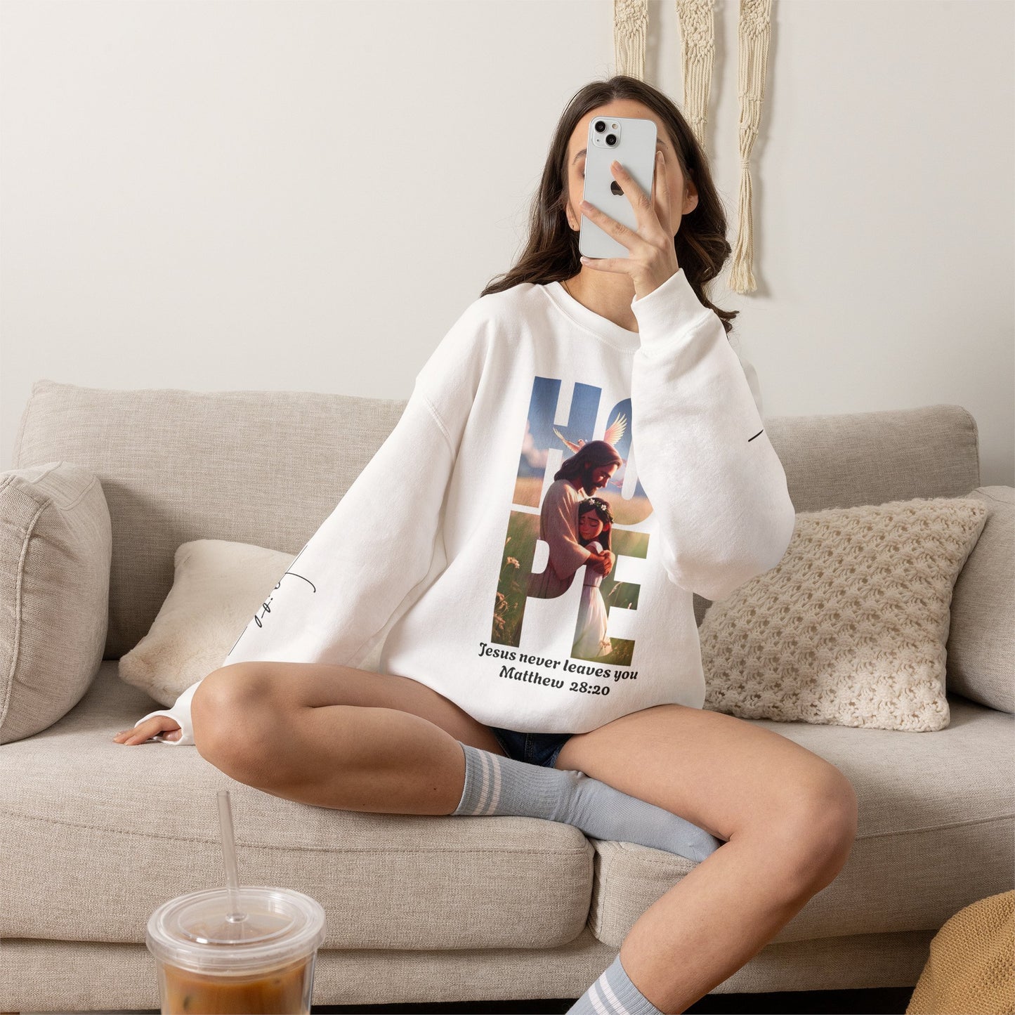 Hope Crewneck Sweatshirt — "Hope: Jesus never leaves you" Christian Faith Pullover