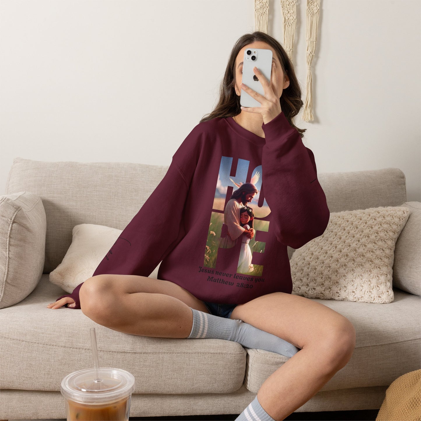 Hope Crewneck Sweatshirt — "Hope: Jesus never leaves you" Christian Faith Pullover
