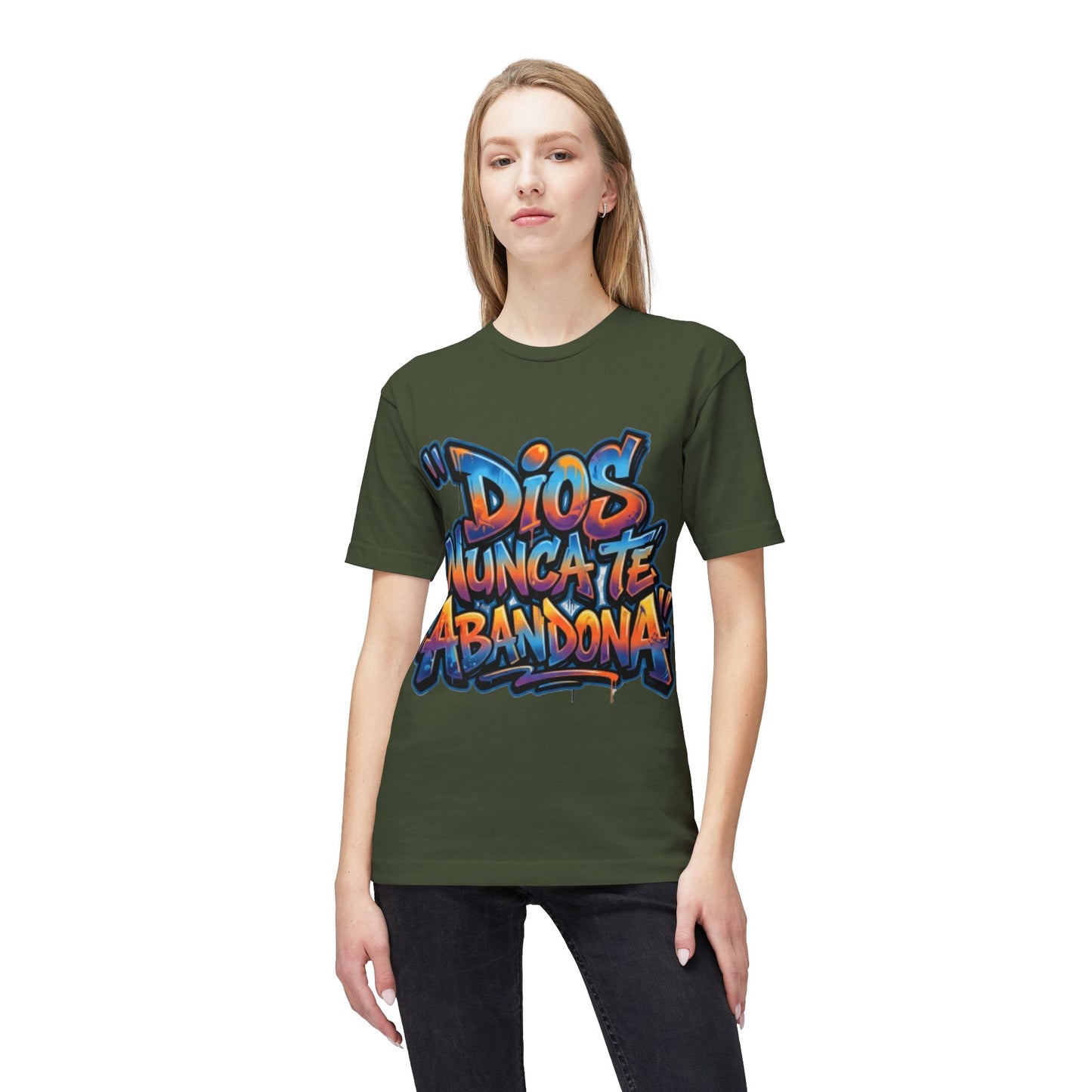 Dios Nunca Te Abandona Graphic T-Shirt — Colorful Spanish Faith Tee