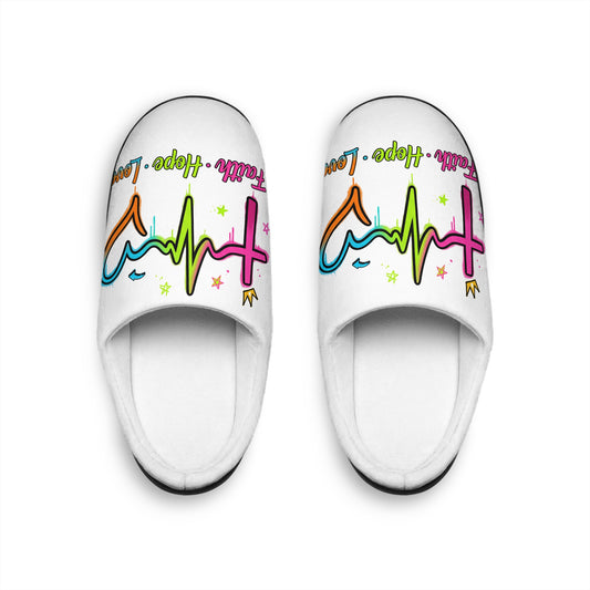 Indoor Slippers — Colorful Faith Cross & Heartbeat Design