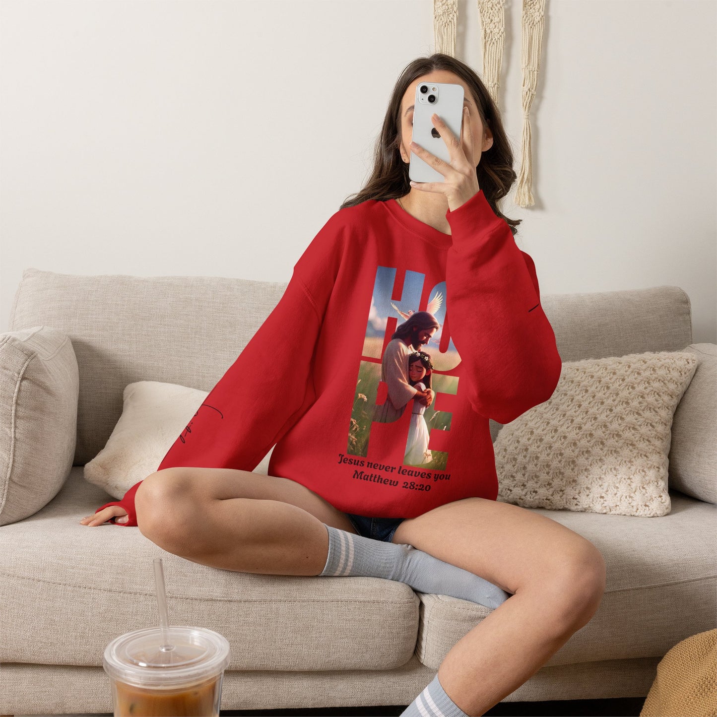 Hope Crewneck Sweatshirt — "Hope: Jesus never leaves you" Christian Faith Pullover