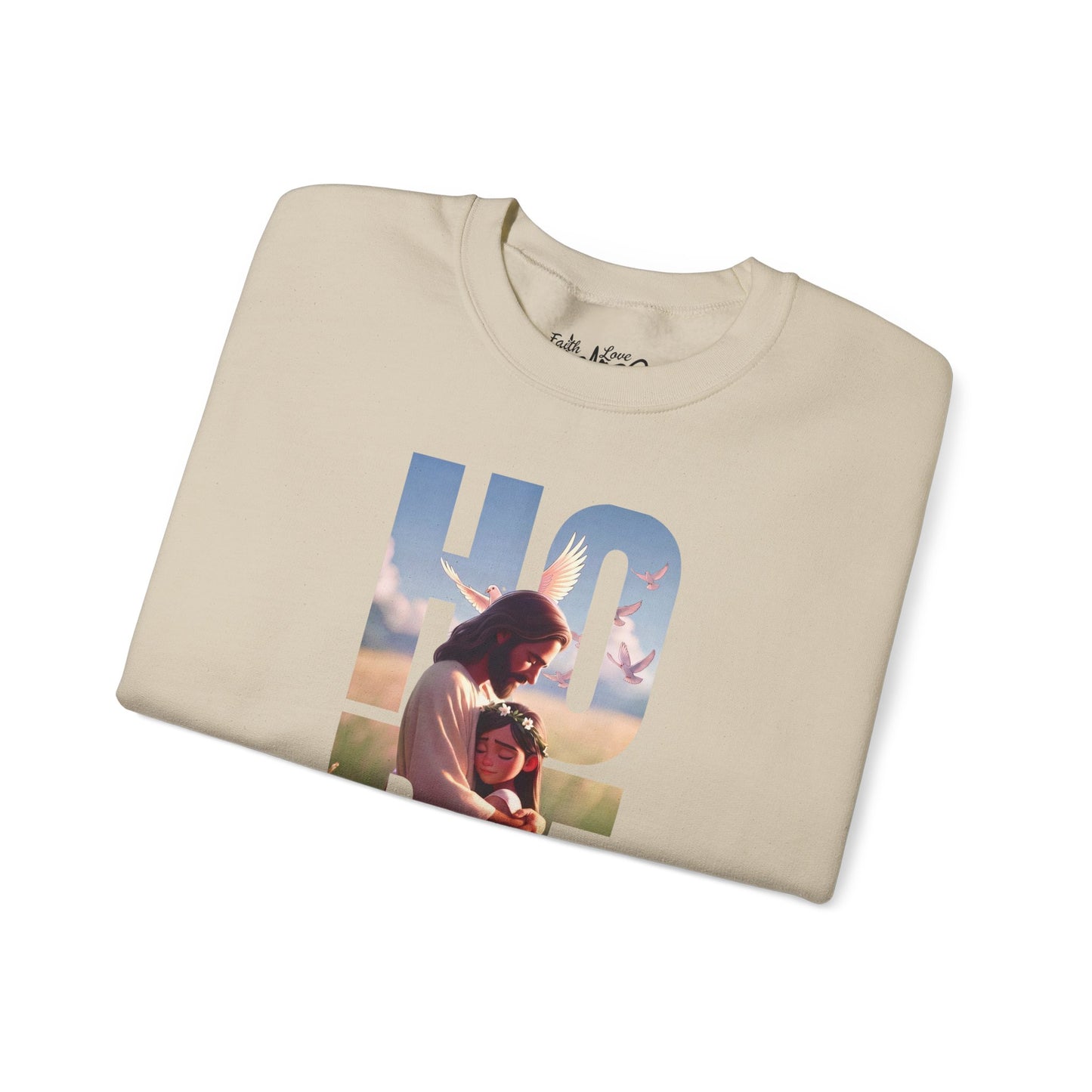 Hope Crewneck Sweatshirt — "Hope: Jesus never leaves you" Christian Faith Pullover