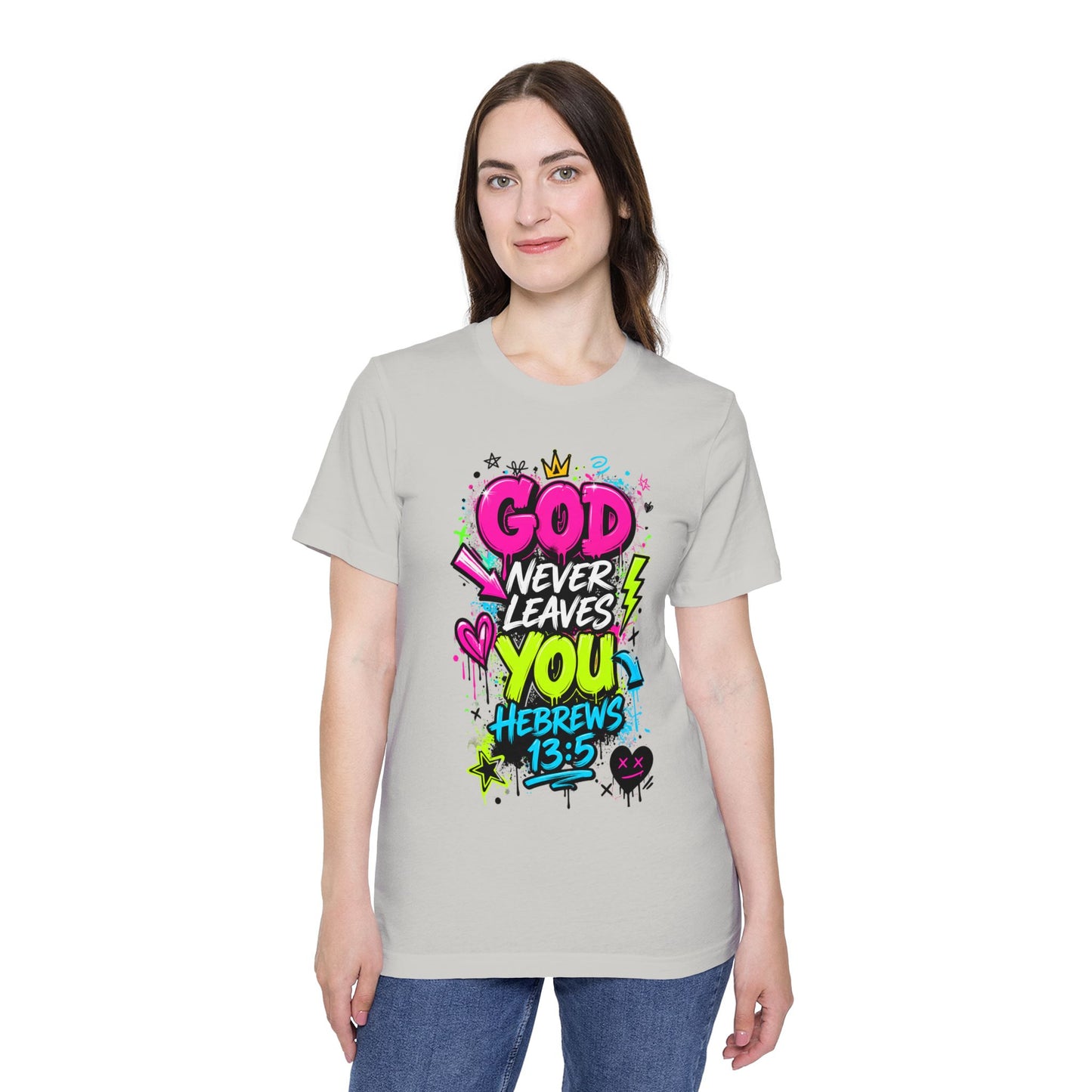 God Never Leaves You T‑Shirt — Hebrews 13:5 Inspirational Christian Tee