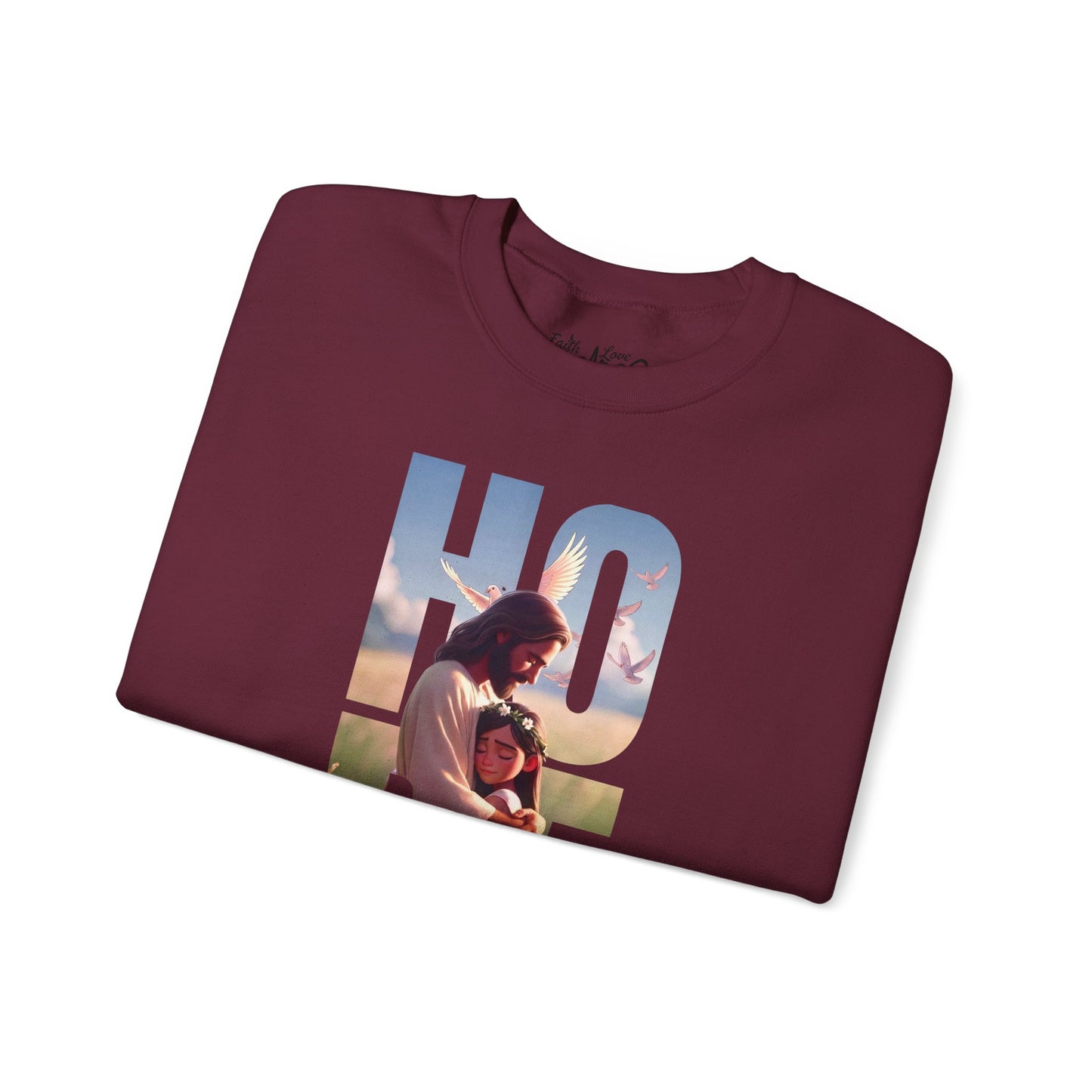 Hope Crewneck Sweatshirt — "Hope: Jesus never leaves you" Christian Faith Pullover