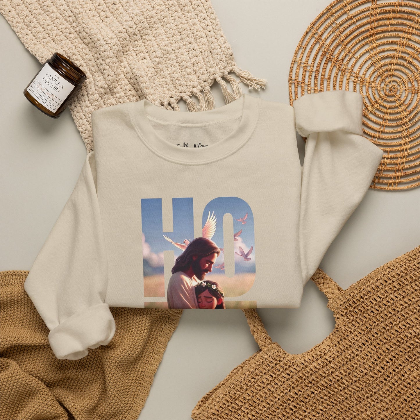Hope Crewneck Sweatshirt — "Hope: Jesus never leaves you" Christian Faith Pullover