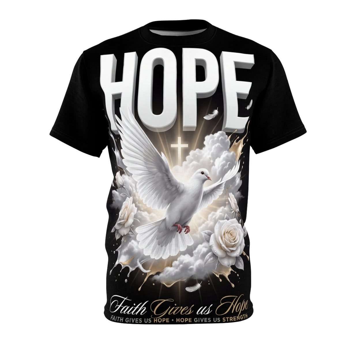 Hope Dove T-Shirt — Faith Gives Us Hope All-Over Print