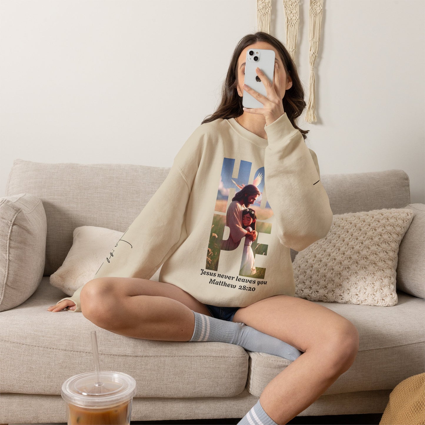 Hope Crewneck Sweatshirt — "Hope: Jesus never leaves you" Christian Faith Pullover