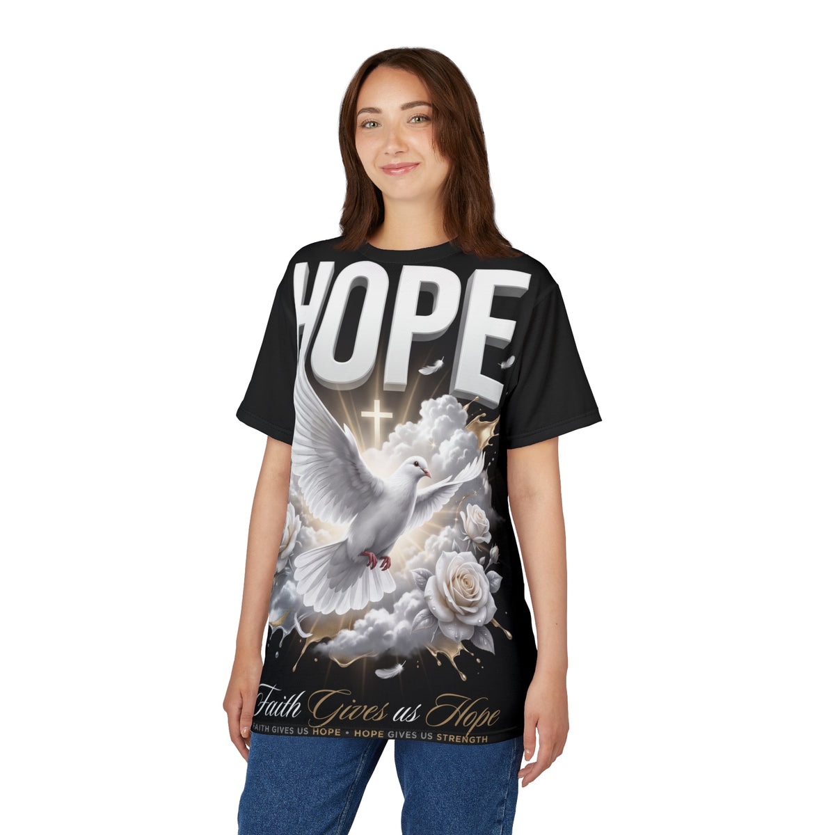 Hope Dove T-Shirt — Faith Gives Us Hope All-Over Print