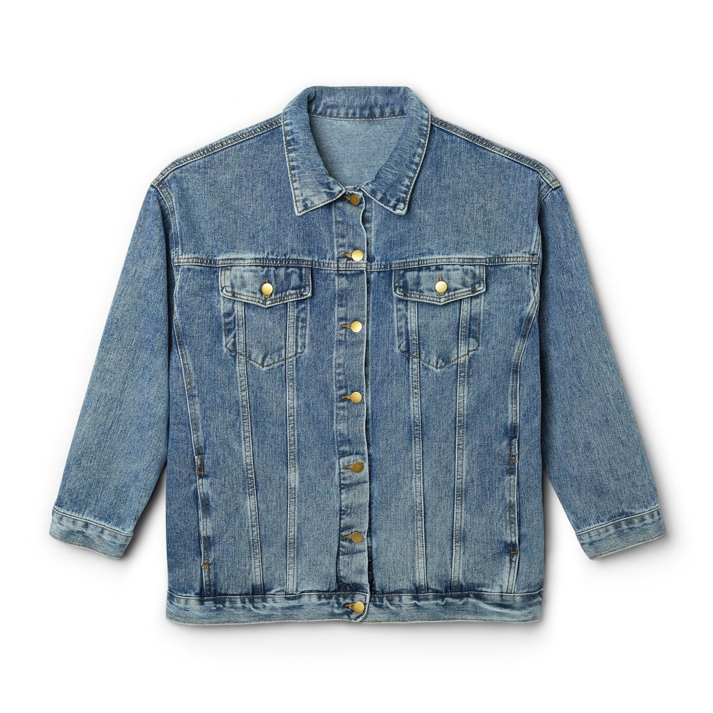 Women's Denim Jacket with Colorful Crowned Cross Back — Christian Faith Graphic Jacket
