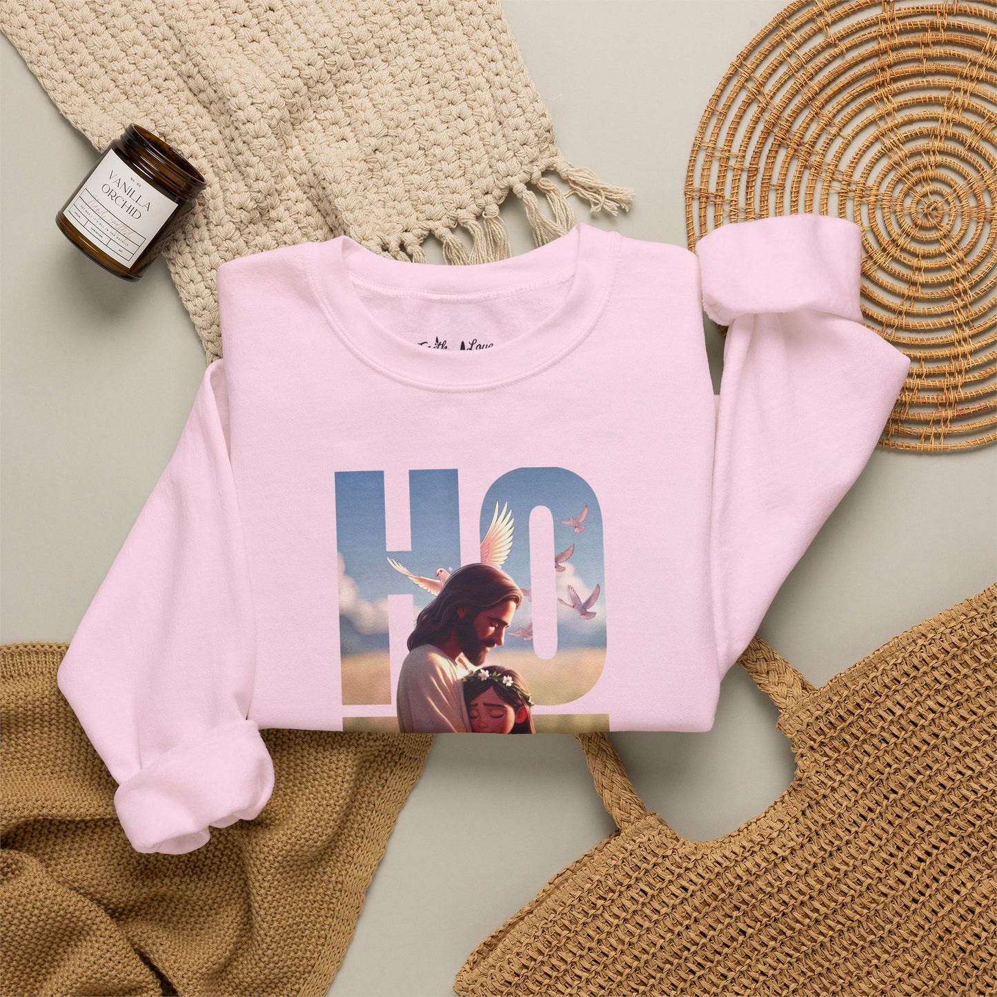 Hope Crewneck Sweatshirt — "Hope: Jesus never leaves you" Christian Faith Pullover