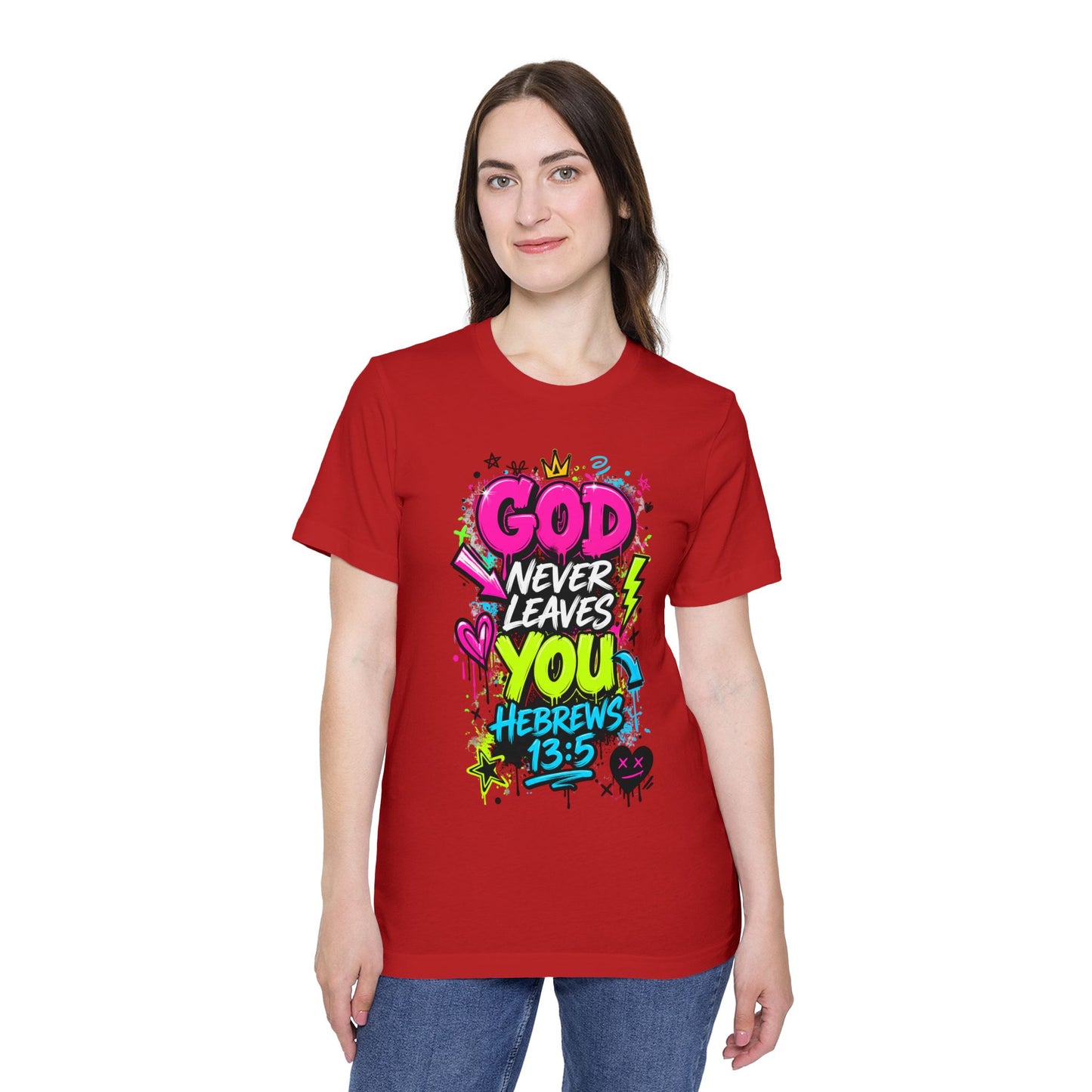 God Never Leaves You T‑Shirt — Hebrews 13:5 Inspirational Christian Tee